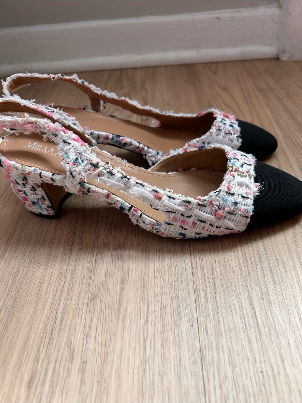 Tweed Slingback Pumps with Black Cap Toe - Womens